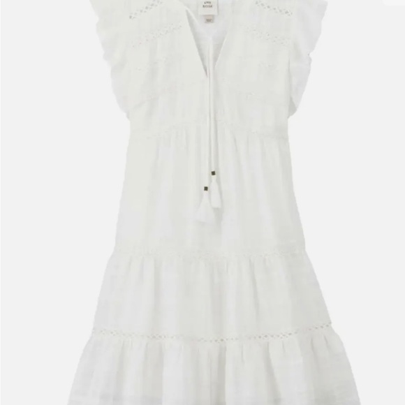 NWT KNOX ROSE WHITE SHORT FLUTTER SLEEVE TIERED BOHO PEASANT SHIFT DRESS - Picture 4 of 8